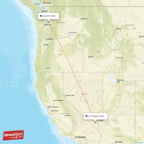 Seattle - Las Vegas direct flight map