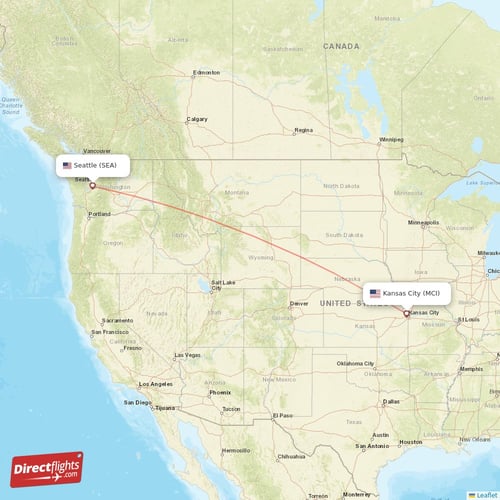 Seattle - Kansas City direct flight map