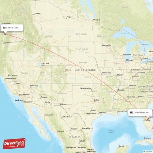 Seattle - Orlando direct flight map