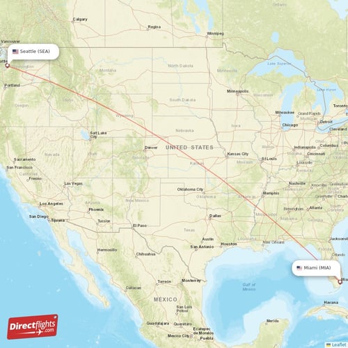 Seattle - Miami direct flight map