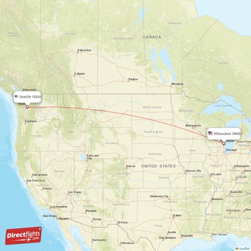 Seattle - Milwaukee direct flight map