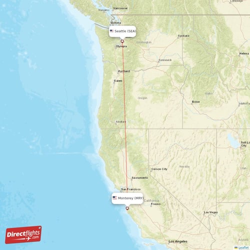 Seattle - Monterey direct flight map