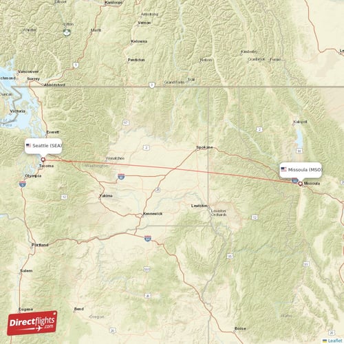 Seattle - Missoula direct flight map
