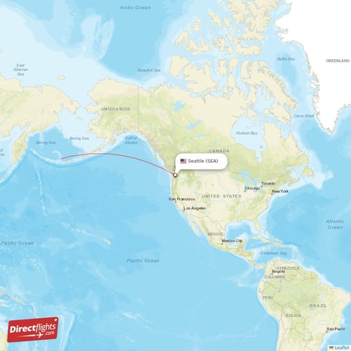 Seattle - Tokyo direct flight map