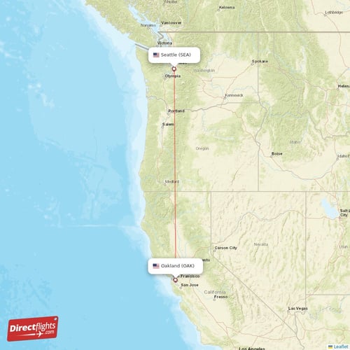 Seattle - Oakland direct flight map