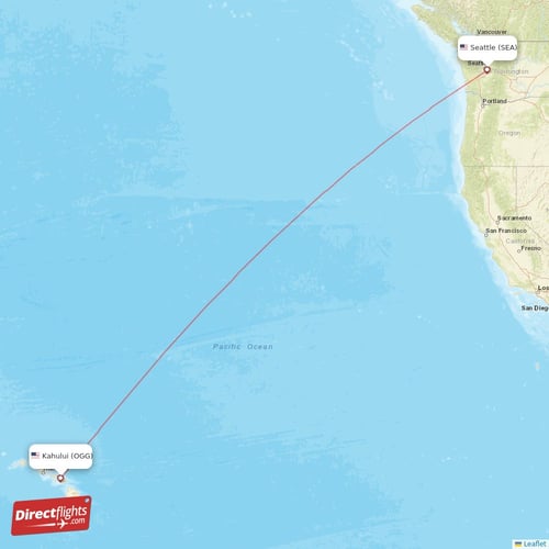 Seattle - Kahului direct flight map