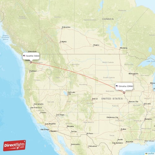 Seattle - Omaha direct flight map