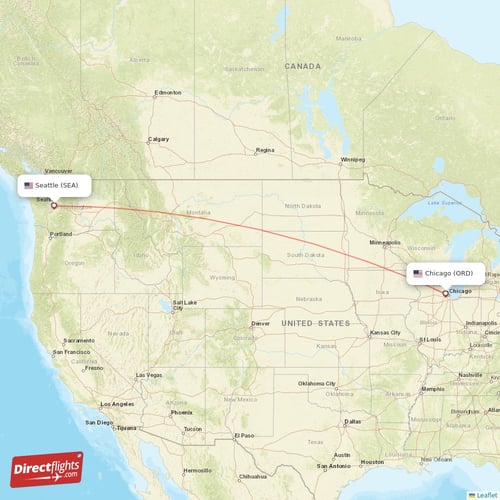 Seattle - Chicago direct flight map