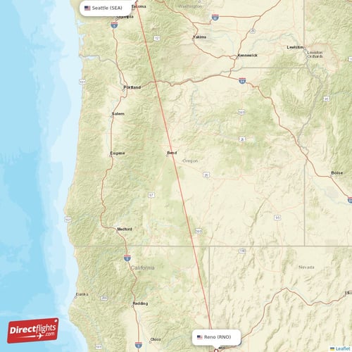 Seattle - Reno direct flight map