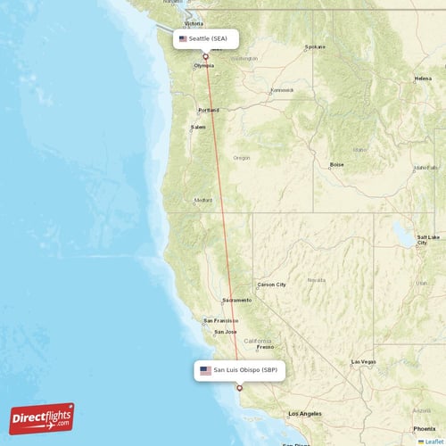 Seattle - San Luis Obispo direct flight map