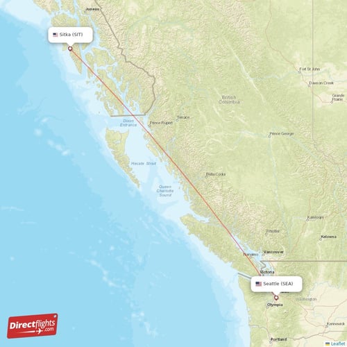 Seattle - Sitka direct flight map