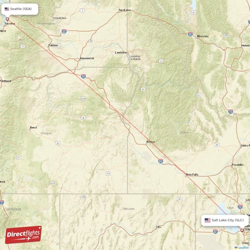 Seattle - Salt Lake City direct flight map
