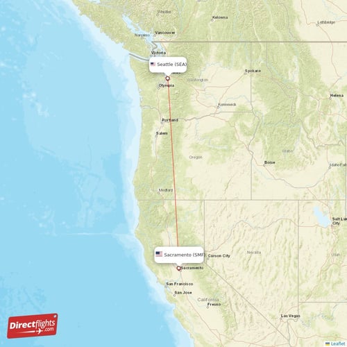 Seattle - Sacramento direct flight map