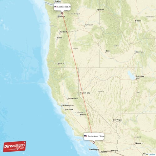 Seattle - Santa Ana direct flight map
