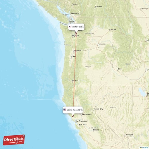 Seattle - Santa Rosa direct flight map