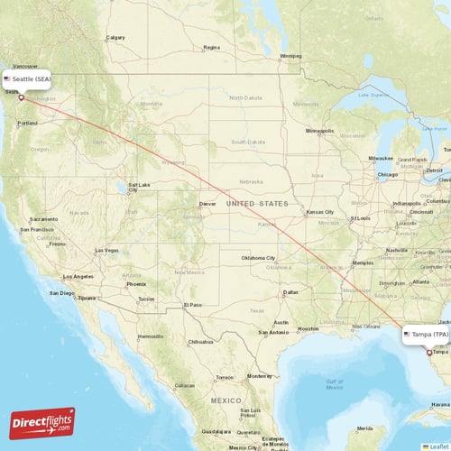 Seattle - Tampa direct flight map