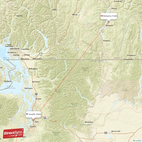 Seattle - Kelowna direct flight map