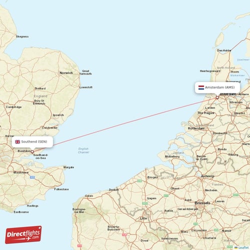 Southend - Amsterdam direct flight map