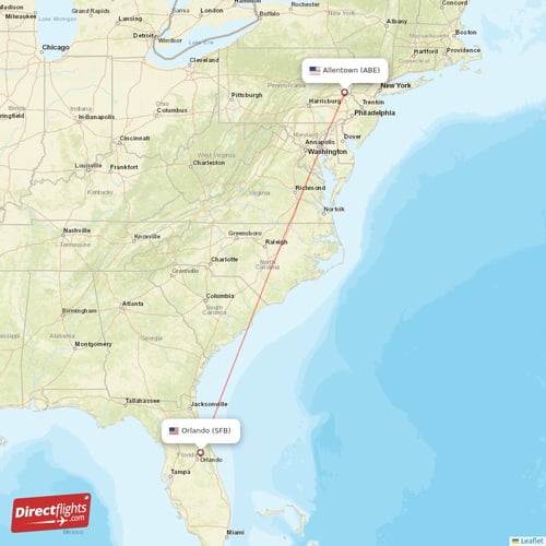 Orlando - Allentown direct flight map
