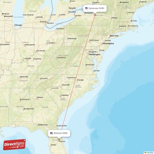 Orlando - Syracuse direct flight map