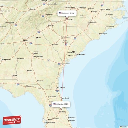 Orlando - Concord direct flight map