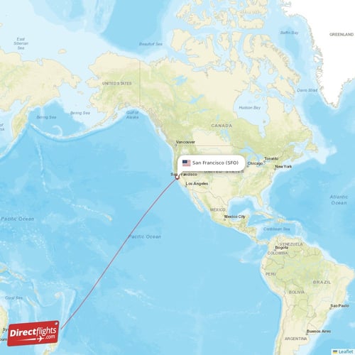 San Francisco - Auckland direct flight map