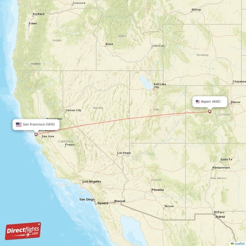 San Francisco - Aspen direct flight map