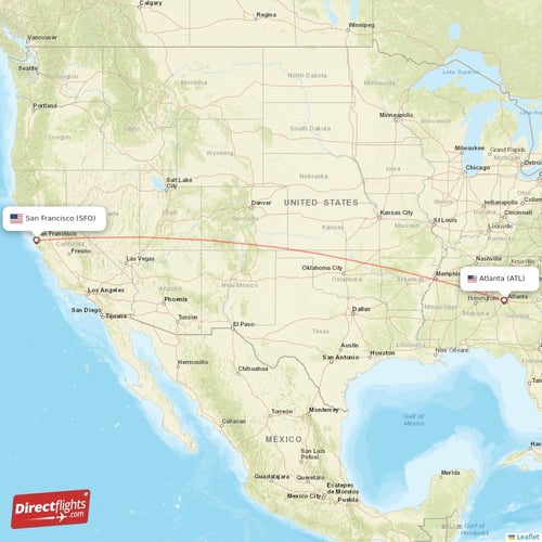 San Francisco - Atlanta direct flight map