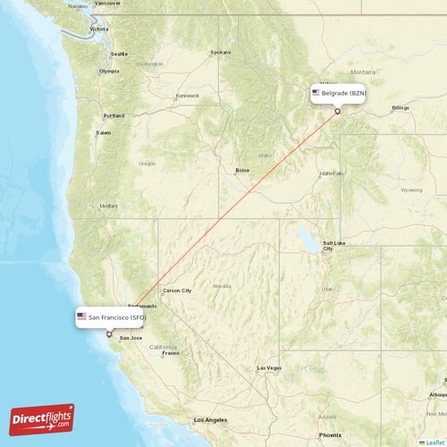 San Francisco - Bozeman direct flight map