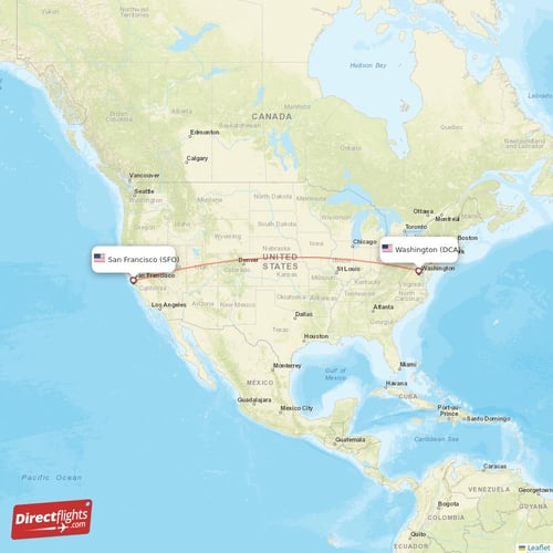 San Francisco - Washington direct flight map