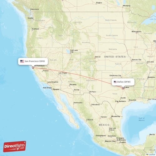 San Francisco - Dallas direct flight map