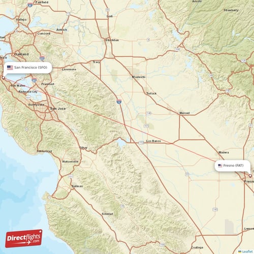 San Francisco - Fresno direct flight map