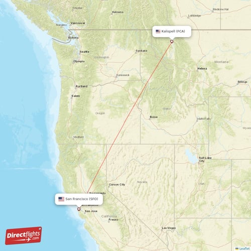 San Francisco - Kalispell direct flight map