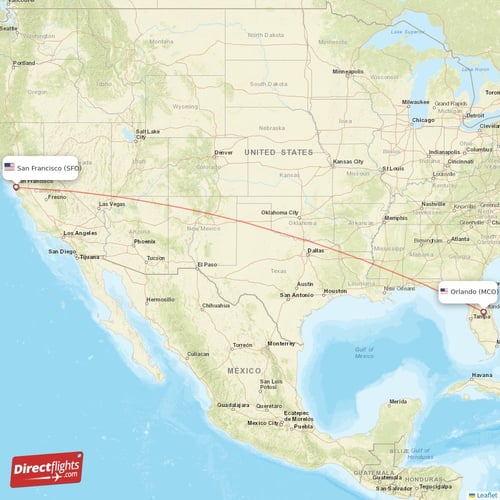 San Francisco - Orlando direct flight map