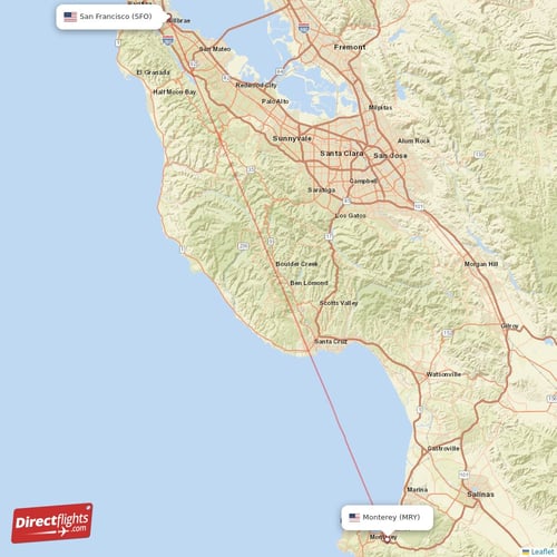 San Francisco - Monterey direct flight map