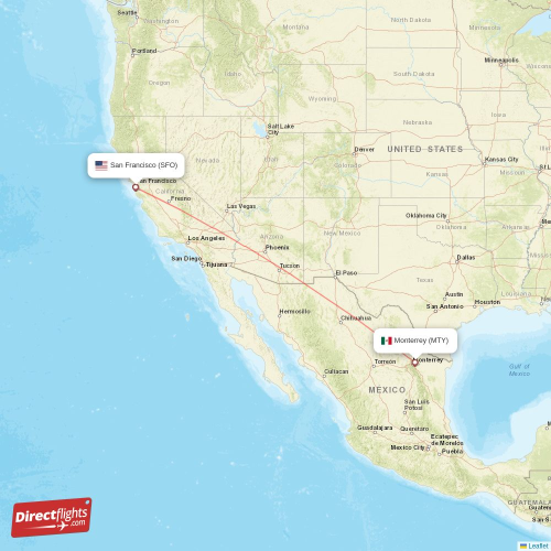 San Francisco - Monterrey direct flight map