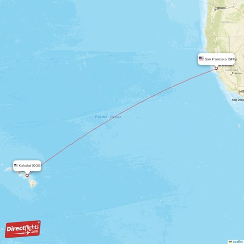 San Francisco - Kahului direct flight map