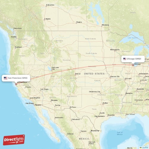San Francisco - Chicago direct flight map