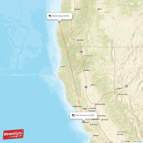 San Francisco - North Bend direct flight map