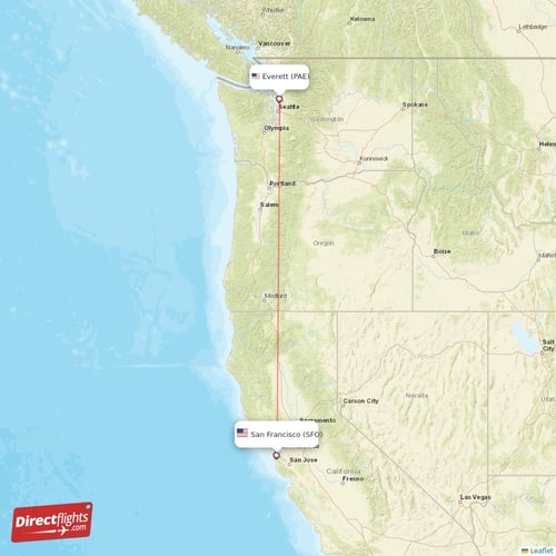 San Francisco - Everett direct flight map