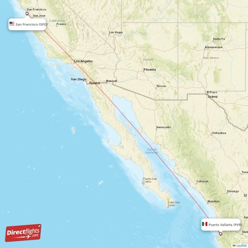San Francisco - Puerto Vallarta direct flight map