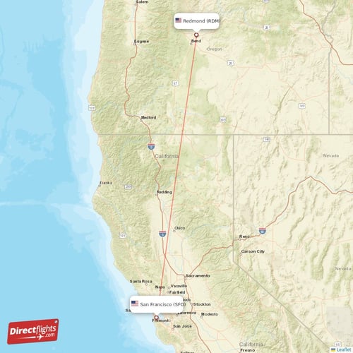 San Francisco - Redmond direct flight map