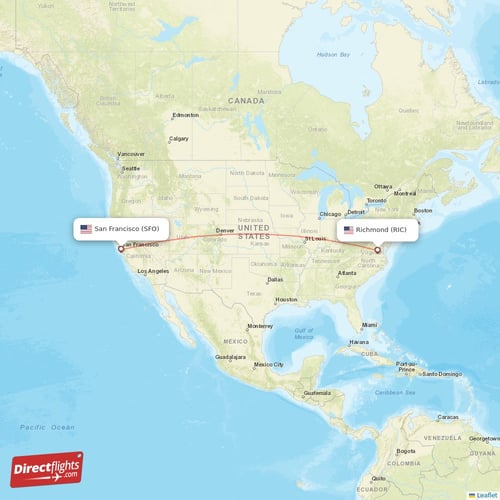 San Francisco - Richmond direct flight map