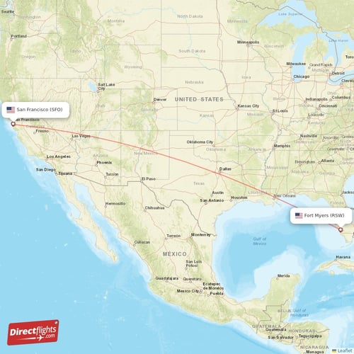 San Francisco - Fort Myers direct flight map