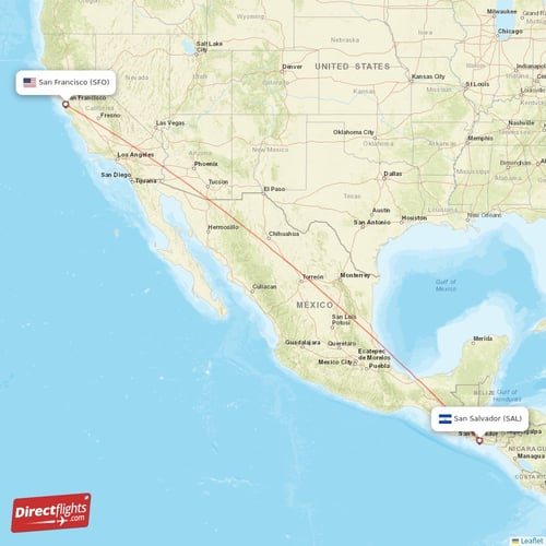 San Francisco - San Salvador direct flight map