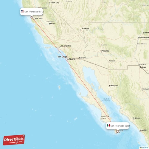 San Francisco - San Jose Cabo direct flight map