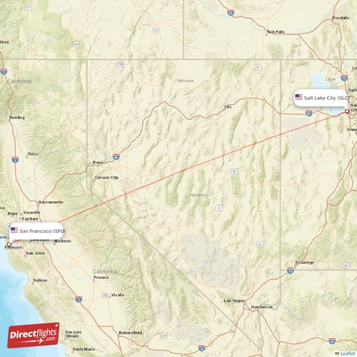 San Francisco - Salt Lake City direct flight map