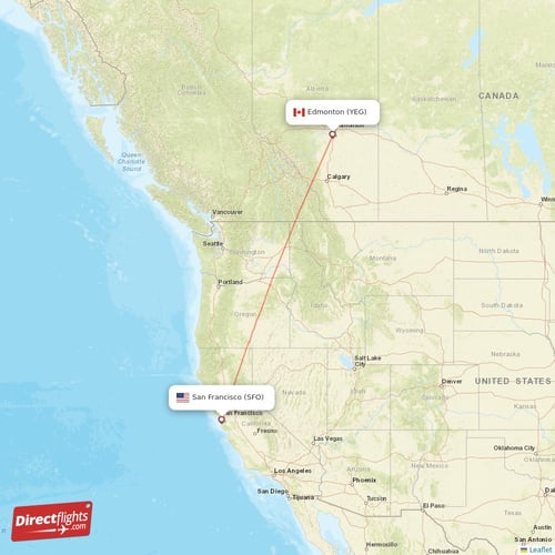 San Francisco - Edmonton direct flight map