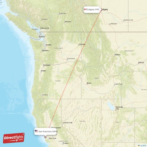 San Francisco - Calgary direct flight map