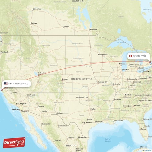 San Francisco - Toronto direct flight map